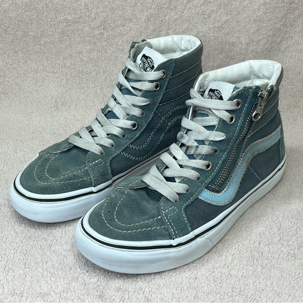 Vans Suede Sk8 Hi Zipper Sneakers Women’s 5.5 Blue Casual Skater Classic Boho - Picture 2 of 9